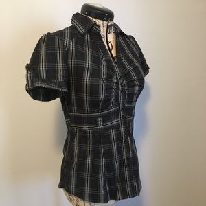 Black, White and Purple Plaid Shirt